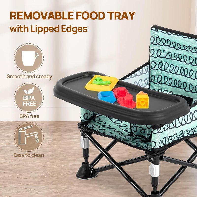 AskCat Toddler Booster Seat for Dining Table & Kitchen Chair - Portable Foldable with Removable Tray, Baby Camping Chair 6-36 Months Indoor Outdoor (Green Stripe) - Image 5